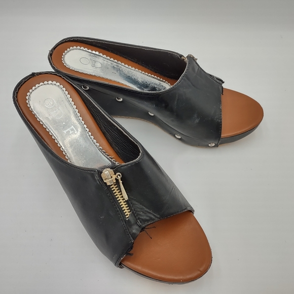 D.F Size 40 Black Leather Mule Shoes - Picture 3 of 15